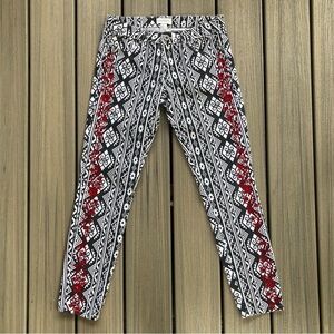 Forever 21 Premium Denim Black & White w/Red Embroidery on Aztec Design Size 26
